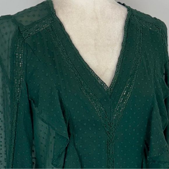 Zara green swiss dot ruffle blouse - Picture 5 of 10